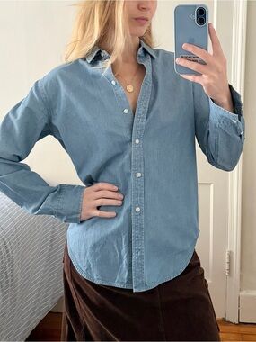 Everlane Blue Denim Button Down Shirt with Collar